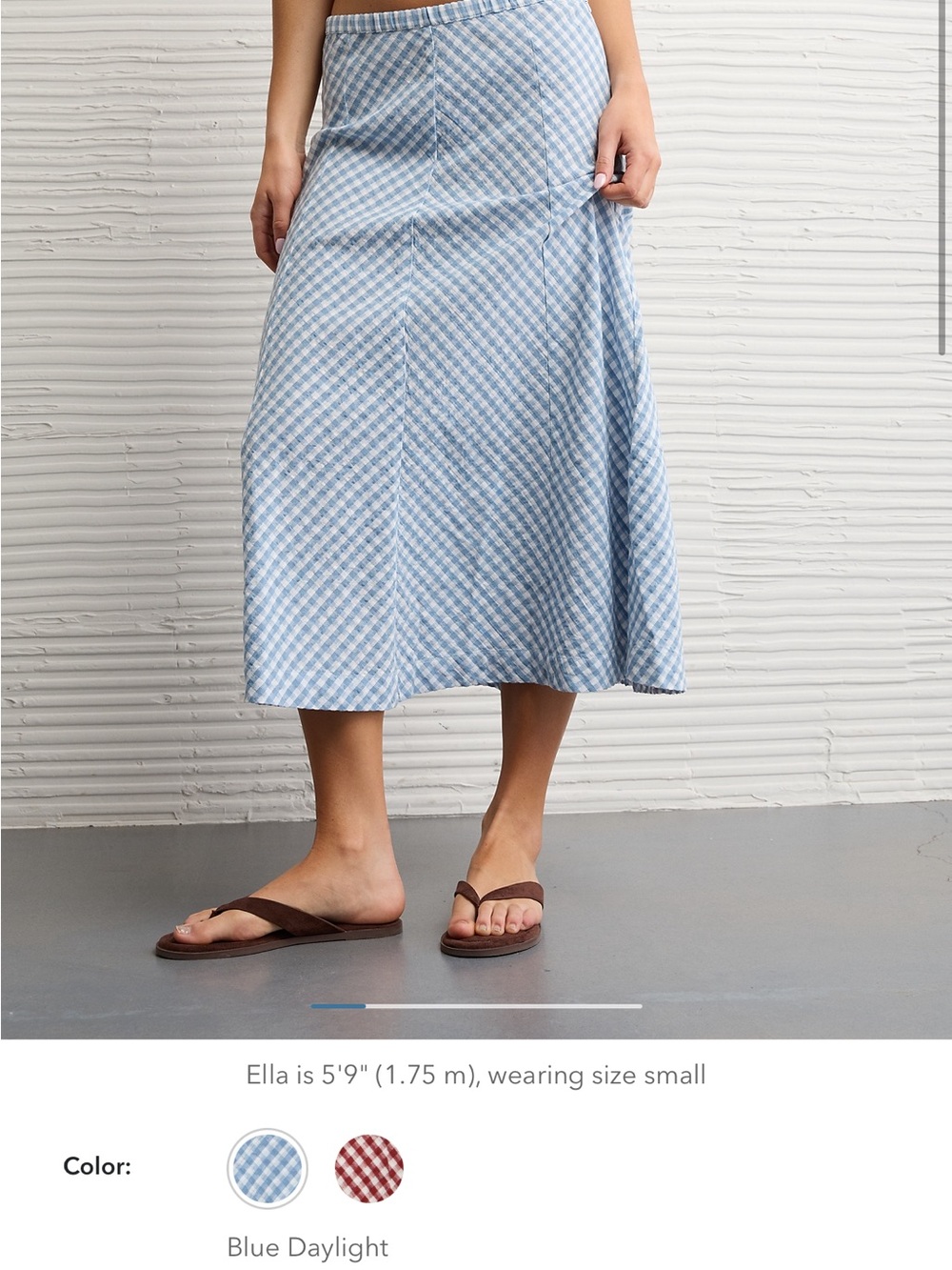 2 for $25 AE Blue and Red Gingham Midi Skirts - Picture 3 of 9